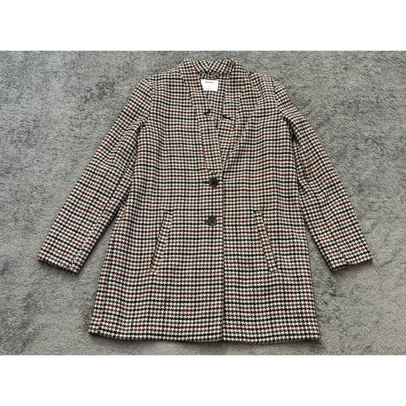 Old Navy Jackets & Blazers - Old Navy Coat Womens Small Maroon Black Plaid Houndstooth Jacket
